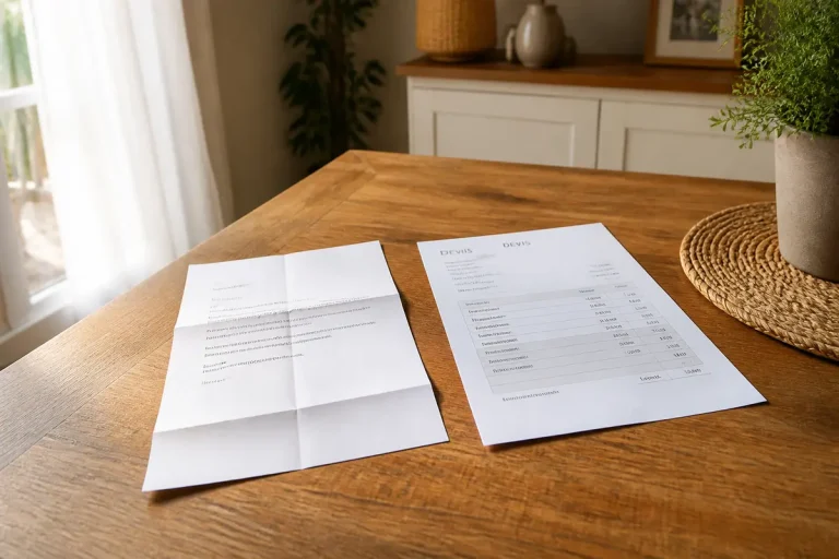 Deux documents sur une table en bois pour une lettre de demande de changer baignoire-douche